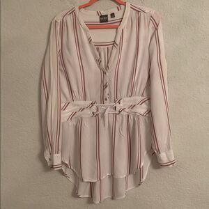 Soho NY & Co Jeans Striped Blouse V-Neck Long Sleeve Tie Front Size M